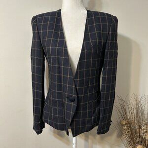 Vtg Designs by Derek Martin Women Blazer Jacket Plaid Black Brown Lined Sz 8